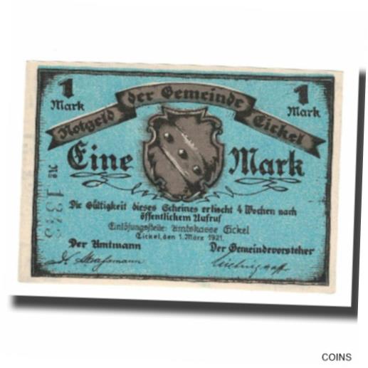  アンティークコイン コイン 金貨 銀貨   Banknote, Germany, Eickel Gemeinde, 1 Mark, batiment 1, 1921, 1921-03-