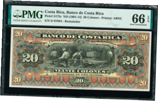 【極美品/品質保証書付】 アンティークコイン コイン 金貨 銀貨 [送料無料] Costa Rica 20 Colones (1901-14) Pick-S175r GEM UNC PMG 66 EPQ