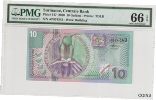 ڶ/ʼݾڽա ƥ    [̵] Suriname 2000 10 Gulden PMG Certified Banknote UNC 66 EPQ Pick 147