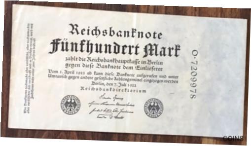 ڶ/ʼݾڽա ƥ    [̵] BERLIN 500 MARK NOTE 7 JULI 1922 UNIFACE REICHSBANKNOTE O7209978