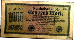 【極美品/品質保証書付】 アンティークコイン コイン 金貨 銀貨 [送料無料] 1922 Germany 1000 Mark BankNote F (+Free 1 B/note) #23392