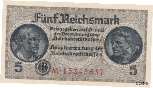 楽天金銀プラチナ　ワールドリソース【極美品/品質保証書付】 アンティークコイン 硬貨 Germany 1940 5 Reichsmark AU Banknote Pick 138b Bargain Bin [送料無料] #oof-wr-013417-110