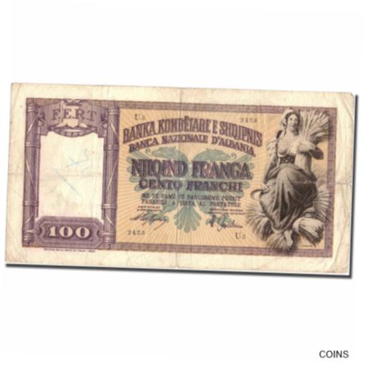  アンティークコイン コイン 金貨 銀貨   Banknote, Albania, 100 Franga, Undated (1940), KM:8, VF