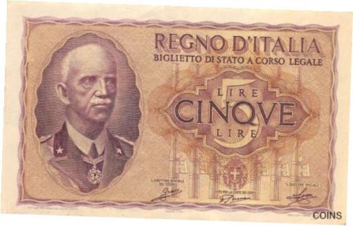 ڶ/ʼݾڽա ƥ Ų Italy 5 Lire 1940 Series 0266 WW II Issue Circulated Banknote MPCZ [̵] #oof-wr-013417-533