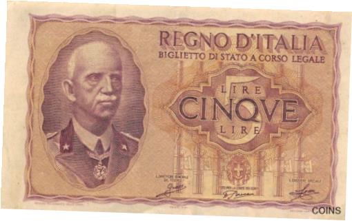 ڶ/ʼݾڽա ƥ Ų Italy 5 Lire 1940 Series 0287 WW II Issue Circulated Banknote MPCZ [̵] #oof-wr-013417-931