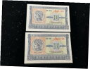 【極美品/品質保証書付】 アンティークコイン 硬貨 Greece 10 Drachmai 1940 UNC Consecutive numbers (2 pie...