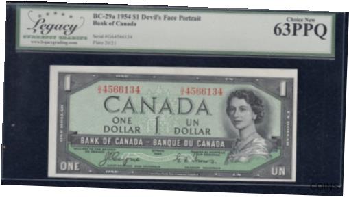  アンティークコイン コイン 金貨 銀貨  1954 Bank of Canada $1 Devil's Face Legacy Choice New 63 PPQ - S/N: G/A4566134