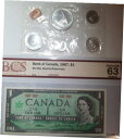  アンティークコイン コイン 金貨 銀貨  1967 Canada Prooflike Centennial Silver Coins with BCS UNC63 No Serial# Banknote