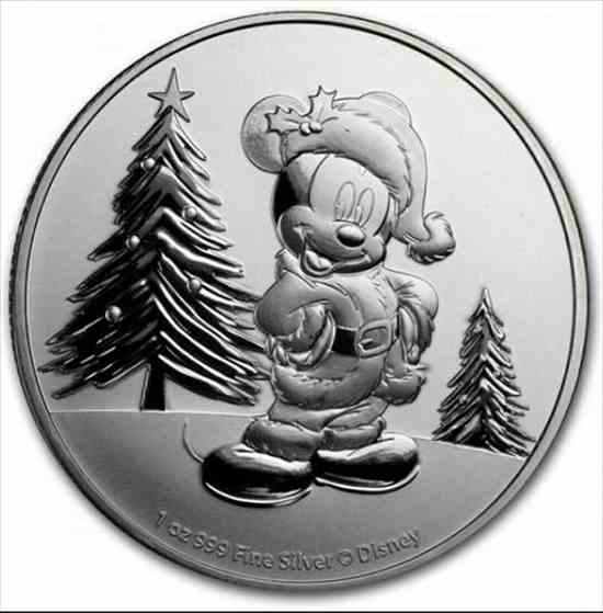 楽天金銀プラチナ　ワールドリソース【極美品/品質保証書付】 アンティークコイン コイン 金貨 銀貨 [送料無料 輸入品] （usdm-2384-78） 2019 1 Oz Silver $ 2 Niue CHRISTMAS MICKEY MOUSE Disney BU Coin。 2