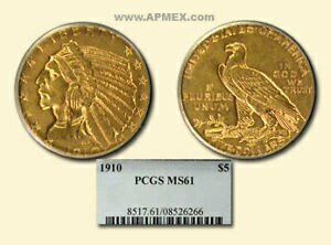 【極美品/品質保証書付】 アンティークコイン コイン 金貨 銀貨 [送料無料] 1910 $5 Indian Gold Half Eagle MS-61 PCGS - SKU#20766