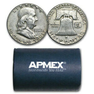楽天金銀プラチナ　ワールドリソース【極美品/品質保証書付】 アンティークコイン コイン 金貨 銀貨 [送料無料] US 90％ Silver Coins $10 Face Value （Roll of 20）- Franklin Half Dollars Avg Circ