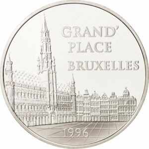  アンティークコイン コイン 金貨 銀貨   France, 100 Francs-15 Euro, 1996, Place Bruxelles, MS(65-70), Silver