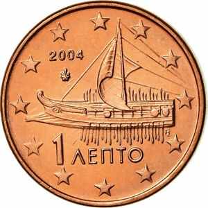 【極美品/品質保証書付】 アンティークコイン コイン 金貨 銀貨 [送料無料] [#772897] Greece, Euro Cent, 2004, AU(55-58), Copper Plated Steel, KM:181