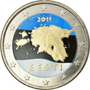  アンティークコイン コイン 金貨 銀貨   Estonia, 2 Euro, Geographical image of Estonia, 2011, Colourized