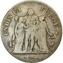 【極美品/品質保証書付】 アンティークコイン コイン 金貨 銀貨 [送料無料] [#31] Coin, France, Union et Force, 5 Francs, AN 11, Paris, VF(20-25), Silver