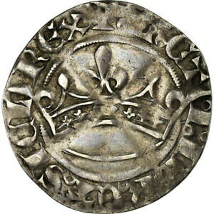  アンティークコイン コイン 金貨 銀貨   Coin, France, Robert d'Anjou, Sol coronat, Avignon, AU(50-53), Silver