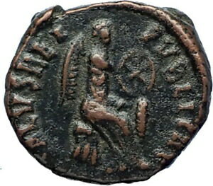 【極美品/品質保証書付】 アンティークコイン コイン 金貨 銀貨 送料無料 AELIA FLACILLA Theodosius I Wife 383AD Ancient Roman Coin VICTORY CHI-RHO i69932