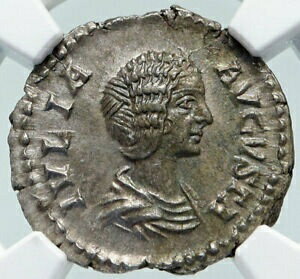 ڶ/ʼݾڽա ƥ    [̵] JULIA DOMNA Authentic 196AD Rome Ancient Silver Roman Coin FELICITAS NGC i86058