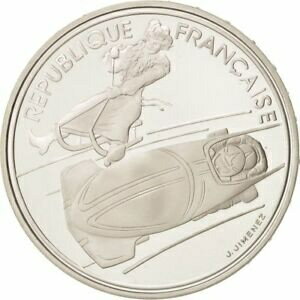  アンティークコイン コイン 金貨 銀貨   France, Albertville, 100 Francs, 1990, Bobsledding, MS, Silver, KM:981