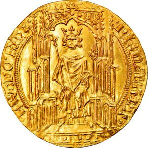 【極美品/品質保証書付】 [#877203] Coin, France, Philippe VI, Double Royal d'Or, Gold, Duplessy:253