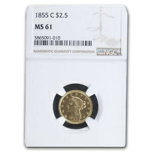 【極美品/品質保証書付】 アンティークコイン 金貨 1855-C $2.50 Liberty Gold Quarter Eagle MS-61 NGC - SKU#214951 [送料無料] #got-wr-3296-3483