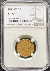 【極美品/品質保証書付】 アンティークコイン 金貨 1871 CC $5 Gold Liberty Head Half Eagle NGC AU55 VERY RARE CARSON CITY [送料無料] #got-wr-3297-1247