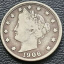 【極美品/品質保証書付】 アンティークコイン コイン 金貨 銀貨 [送料無料] 1906 Liberty Head Nickel 5c Better Grade #28945