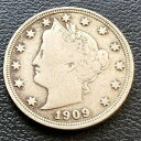【極美品/品質保証書付】 アンティークコイン コイン 金貨 銀貨 [送料無料] 1909 Liberty Head Nickel 5c Better Grade #24894