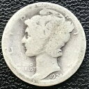 【極美品/品質保証書付】 アンティークコイン 銀貨 1924 Mercury Dime Philadelphia 10c Better Grade Silver...