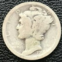 【極美品/品質保証書付】 アンティークコイン 銀貨 1918 D Mercury Dime Denver 10c Better Grade Silver Rar...