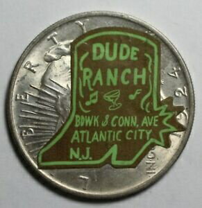 【極美品/品質保証書付】 アンティークコイン コイン 金貨 銀貨 送料無料 Sticker 1924 Peace Silver Dollar Dude Ranch Atlantic City NJ BU RARE