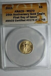 ڶ/ʼݾڽա ƥ    [̵] 2011 MS70 ANACS $5 Gold Eagle First Day of Issue 174