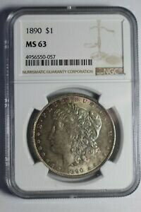 【極美品/品質保証書付】 アンティークコイン 銀貨 1890 Light Rainbow Toning Morgan Silver Dollar NGC MS63 50-057 送料無料 sot-wr-3306-605