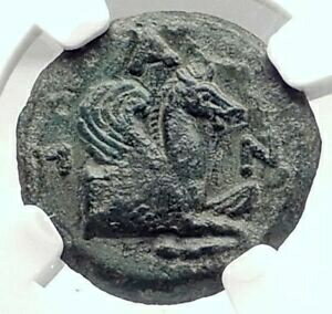 ڶ/ʼݾڽա ƥ    [̵] PANTIKAPAION in Bosporus 310BC Ancient Greek Coin w SATYR &PEGASUS NGC i73132