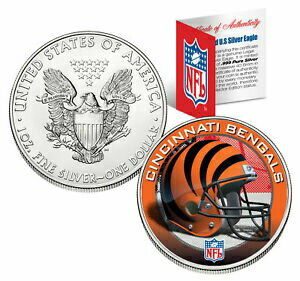 ڶ/ʼݾڽա ƥ    [̵] CINCINNATI BENGALS 1 Oz American Silver Eagle $1 US Coin Colorized NFL LICENSED