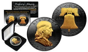  アンティークコイン コイン 金貨 銀貨  1963 BLACK RUTHENIUM Ben Franklin Half Dollar Coin w/ 24K GOLD features 2-Sided