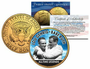 【極美品/品質保証書付】 アンティークコイン 金貨 LOU GEHRIG & BABE RUTH Baseball Legends JFK Half Dollar 24K Gold Plated US Coin [送料無料] #gcf-wr-3365-1881