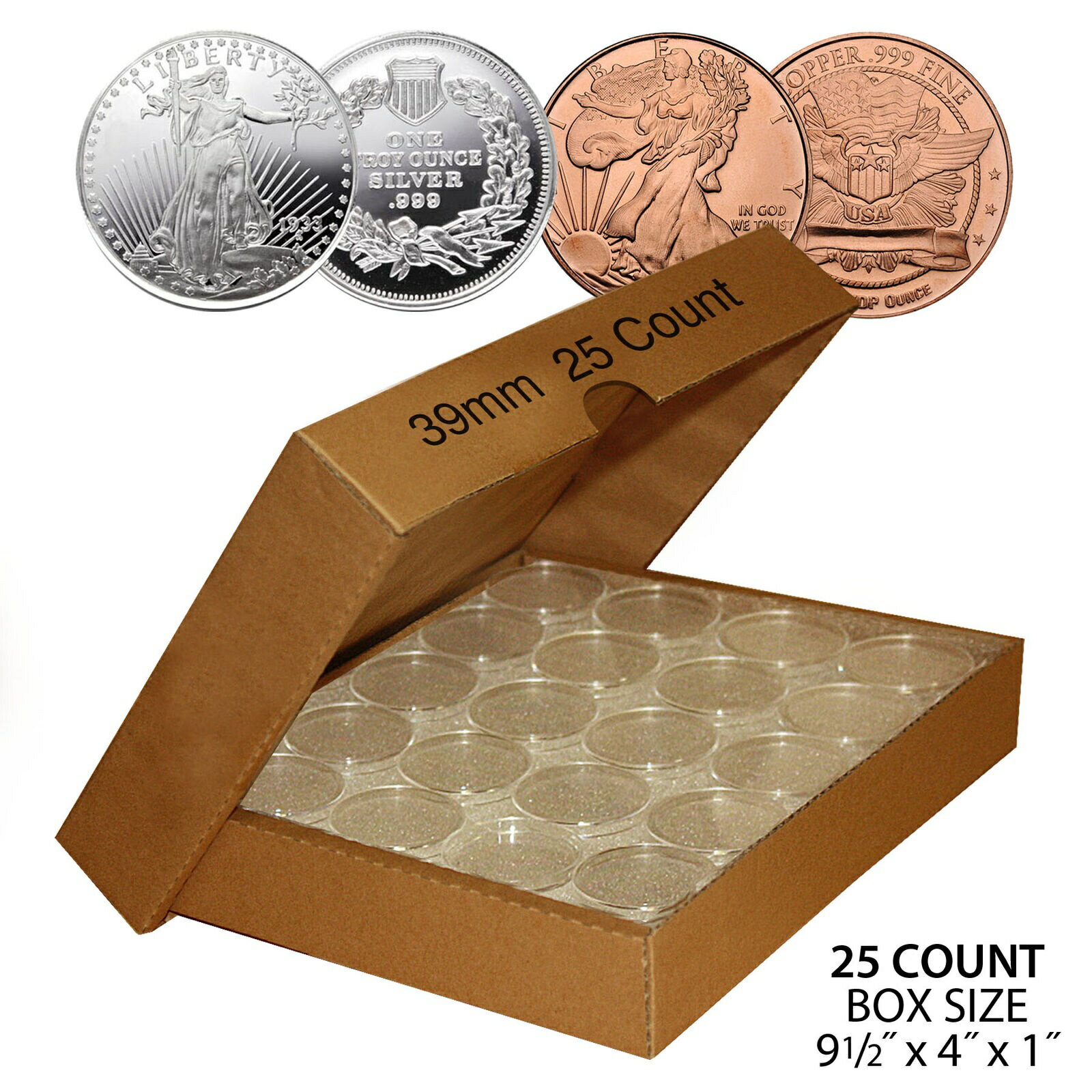 ڶ/ʼݾڽա ƥ  25 Direct Fit Airtight 39mm Coin Capsules for 1oz SILVER ROUNDS or COPPER ROUNDS [̵] #ccf-wr-3365-53