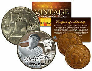 【極美品/品質保証書付】 アンティークコイン コイン 金貨 銀貨 [送料無料] BABE RUTH 1948 Franklin Half Dollar & 1895 Indian Head Penny 2-Coin Set LIFETIME