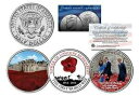 【極美品/品質保証書付】 アンティークコイン コイン 金貨 銀貨 送料無料 TOWER OF LONDON REMEMBERS Colorized JFK Half Dollar U.S. 3-Coin Set RED POPPIES