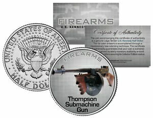 【極美品/品質保証書付】 アンティークコイン 硬貨 THOMPSON SUBMACHINE GUN Firearm JFK Kennedy Half Dollar U.S. Colorized Coin [送料無料] #ocf-wr-3365-936