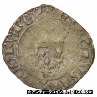  アンティークコイン コイン 金貨 銀貨   France, Charles VI, Florette, Paris, VF(30-35), Billon, Duplessy:387B