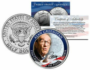 アラン・グリーンスパン *第13代連邦準備制度理事会* JFKハーフダラー米国カラーコイン ALAN GREENSPAN *13th Chairman Federal Reserve* JFK Half Dollar US Colorized Coin