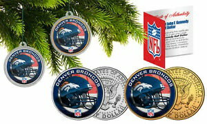 yɔi/iۏ؏tz AeB[NRC RC   [] DENVER BRONCOS Colorized JFK Half Dollar 2-Coin Set NFL Christmas Tree Ornaments