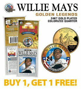 ڶ/ʼݾڽա ƥ    [̵] WILLIE MAYS Golden Legends 24K Gold Plated California State Quarter Coin - BOGO