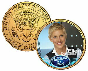 エレン・デジェネレス ** アメリカン アイドル 2009 ** JFK ハーフダラー 24K ゴールド メッキ 米国コイン ELLEN DeGENERES ** American Idol 2009 ** JFK Half Dollar 24K Gold Plated US Coin