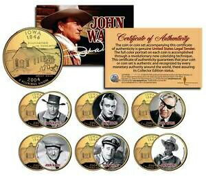  アンティークコイン コイン 金貨 銀貨  JOHN WAYNE MOVIES 24K Gold Plated Iowa Quarters 6-Coin Set LICENSED Stagecoach