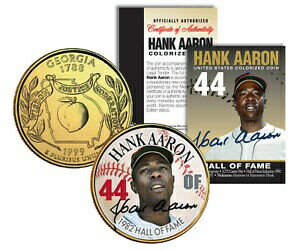 【極美品/品質保証書付】 アンティークコイン 金貨 HANK AARON Hall of Fame Legends Colorized Georgia Quarter Gold Plated Coin 送料無料 gcf-wr-3427-830