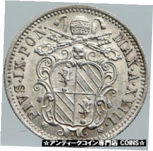 yɔi/iۏ؏tz AeB[NRC RC   [] 1863 ITALY PAPAL STATES w Pope Pius IX OLD Silver ITALIAN 10 Baiocci Coin i88590