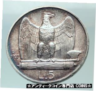 【極美品/品質保証書付】 アンティークコイン コイン 金貨 銀貨 [送料無料] 1927 ITALY King Victor Emmanuel III Silver 5 Lire Italian Coin w EAGLE i82057